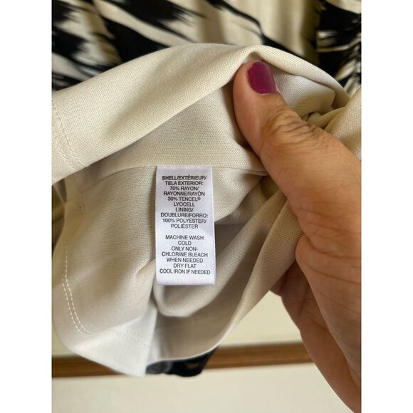 LOFT Size XL Black Cream Brush Strokes Abstract Print Shift Dress Sleeveless Str - Picture 7 of 8